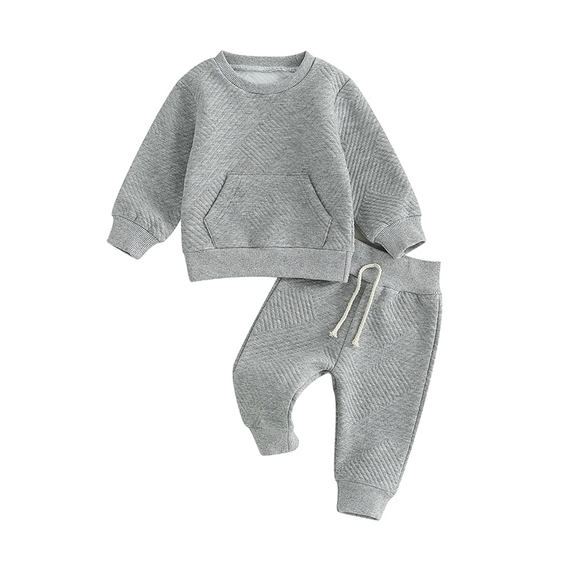 

2Pcs Toddler Baby Boy Girl Clothes Solid Textured Long Sleeve Oversized Sweatshirt Pants Set Spring Fall Outfits