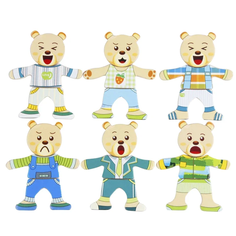 Wooden Toy Montessori Cartoon Animal Changing Clothes Jigsaw Dress Changing Shape Matching Puzzle Educational Toys For Children 5