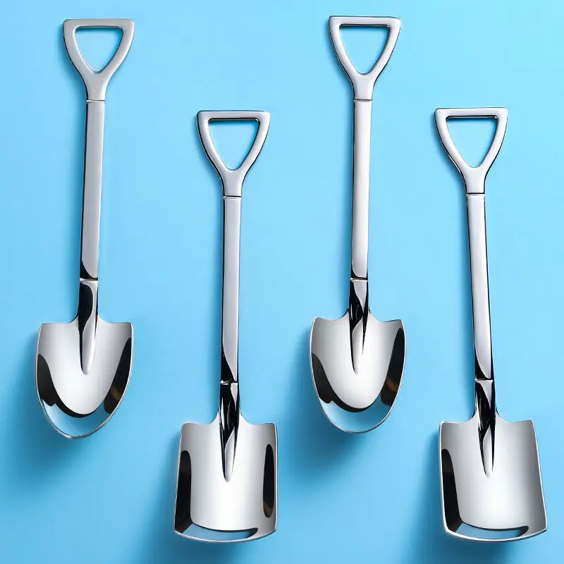 4PCS Stainless Steel Creative Coffee Shovel Spoon Set - Retro Square Head Spoons for Dessert and Ice Cream - Image 3