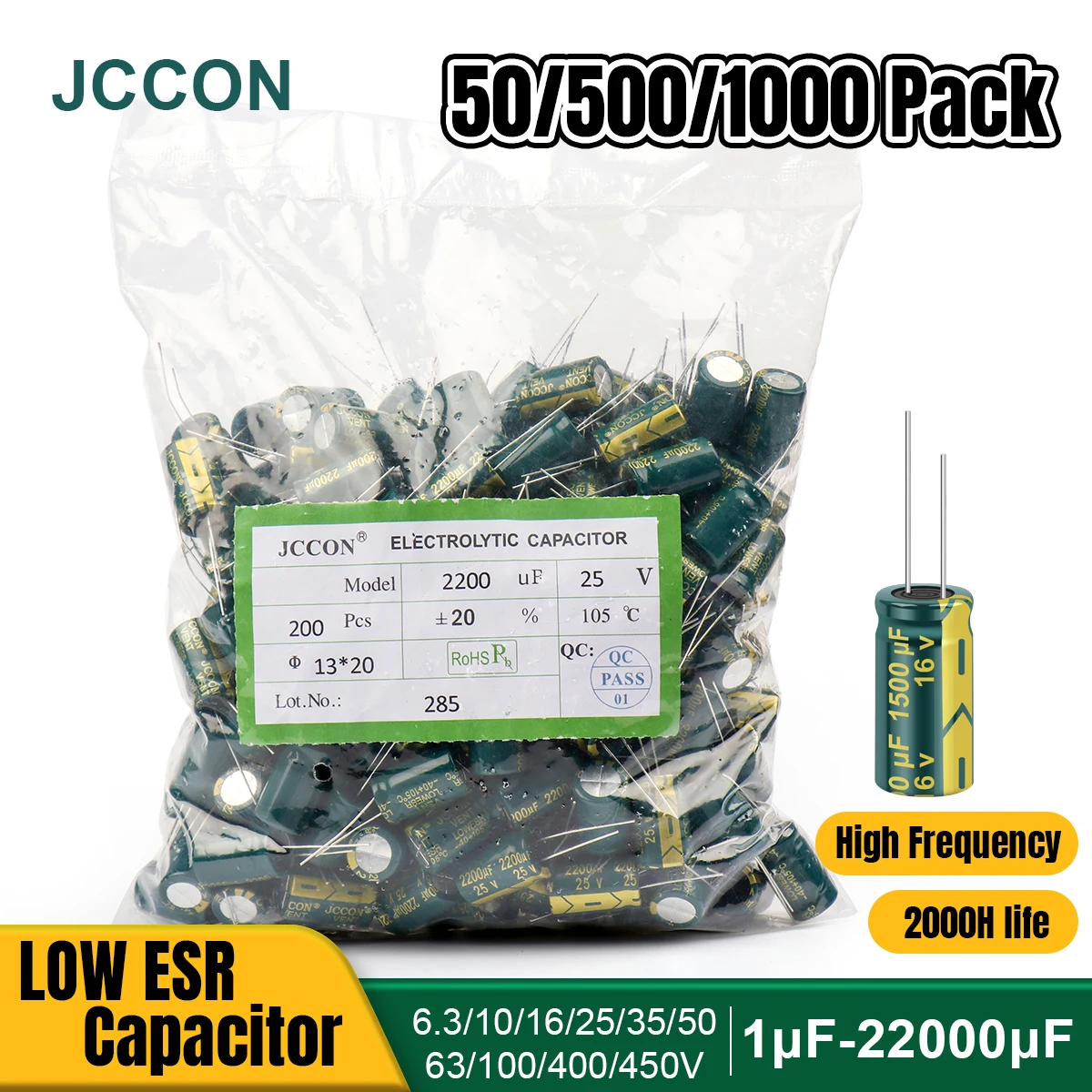 1Pack Aluminum Electrolytic Capacitor Low ESR Capacitors 6.3V 10V 16V 25V 35V 50V 63V 100V 400V 450V Assorted Capacitors DIY