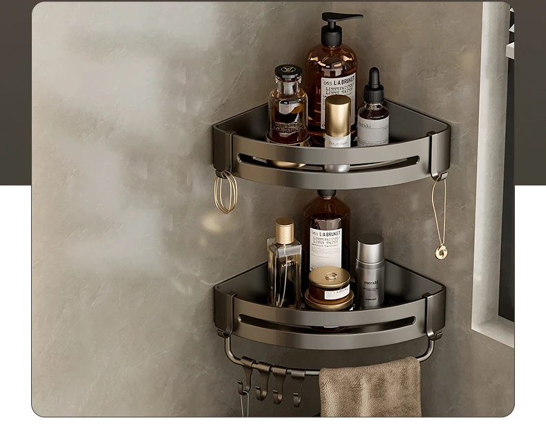 Aluminum Corner Shower Rack - Wall Mounted Bathroom Storage Organizer