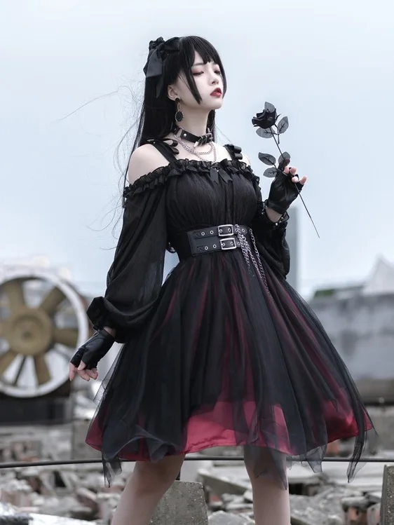 Zwarte Jurk Plus Size Vrouwen Lolita Jurk Gothic Harajuku Jurken Vierkante Kraag Lange Mouw Midi Jurk Chique Koreaanse Kleding kopen vanaf een prijs van 19