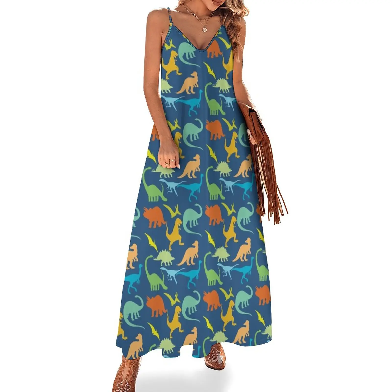 

Colorful Dinosaur Pattern Sleeveless Dress Dress woman Women's summer dresses