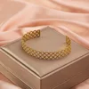 Fashion Open Hollow Adjustable Women's Cuff Bangle Bracelet, Retro Exaggerated Stainless Steel Gold Color Metal Bracelet 2