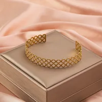 Fashion Open Hollow Adjustable Women's Cuff Bangle Bracelet, Retro Exaggerated Stainless Steel Gold Color Metal Bracelet 2