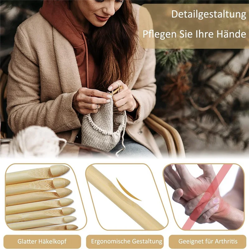 23 Pcs Tunisian Crochet Hooks Kit 11Pcs Aluminum Long Crochet Hooks 2.0-8.0 Mm And 12 Pcs Bamboo Tunisian Kit