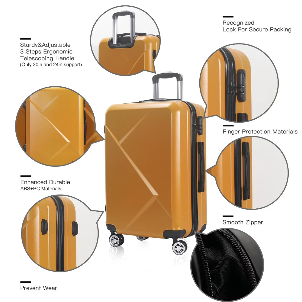 3 Piece Spinner Luggage Set Hard Shell Lightweight Suitcase in Orange