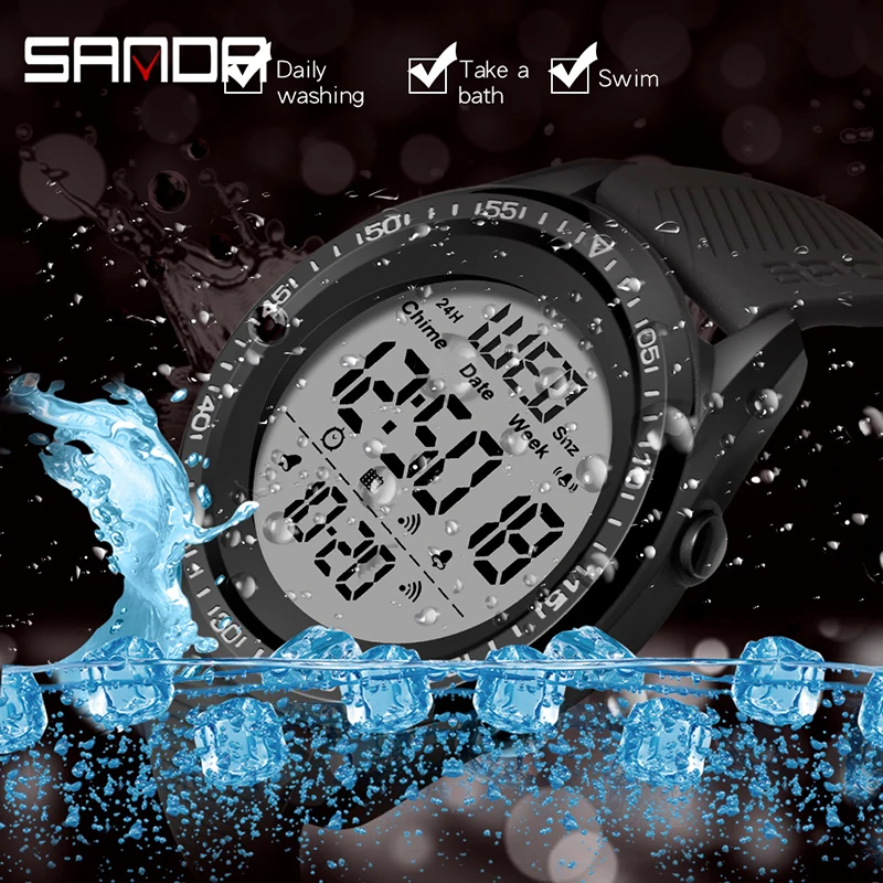 SANDA Multifunctional Shockproof Men Military Watch HD LED Digital Display Electronic Watches Calorie Mountaineering Alarm Clock