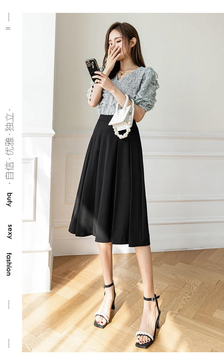 plaid skirt Ladies Elegant A-line Long Skirts New Arrival 2022 Spring Korean Style All-match High Waist Women Casual Pleated Skirt W968 leather skirt
