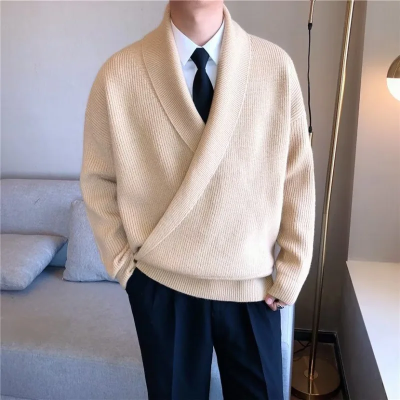 Mens Vintage Wrap V Neck Sweater Autumn Winter Knitted Pullovers Casual Loose Long Sleeve Streetwear knitted cardigan,knitted sweater coat,sweater coats