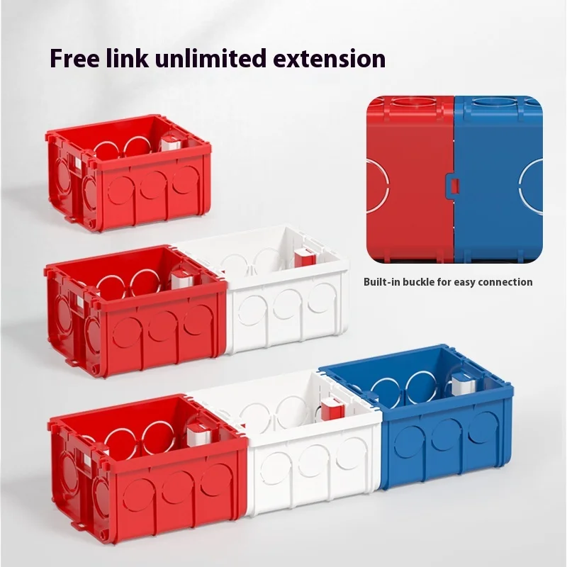 50/60mm Deep 86 Type Universal Bottom Box with Elevated Box Spliced with Switch Socket PVC Junction Red/blue/white 5 Pieces