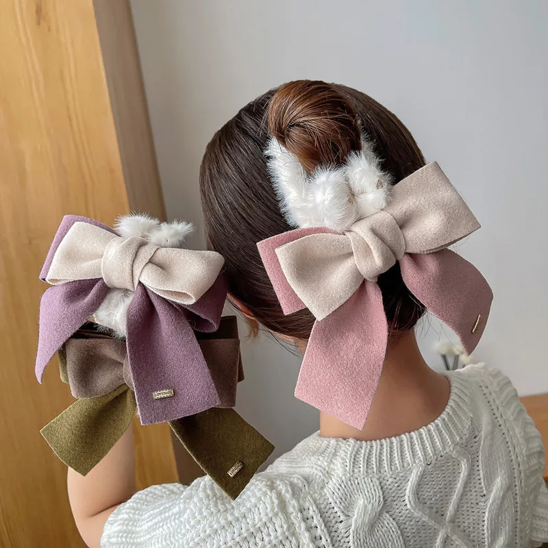 

Autumn And Winter Plush Grip Clip Temperament Sweet Bow French Fashion Hair Clip Women's Back of The Head Hairy Shark Clips