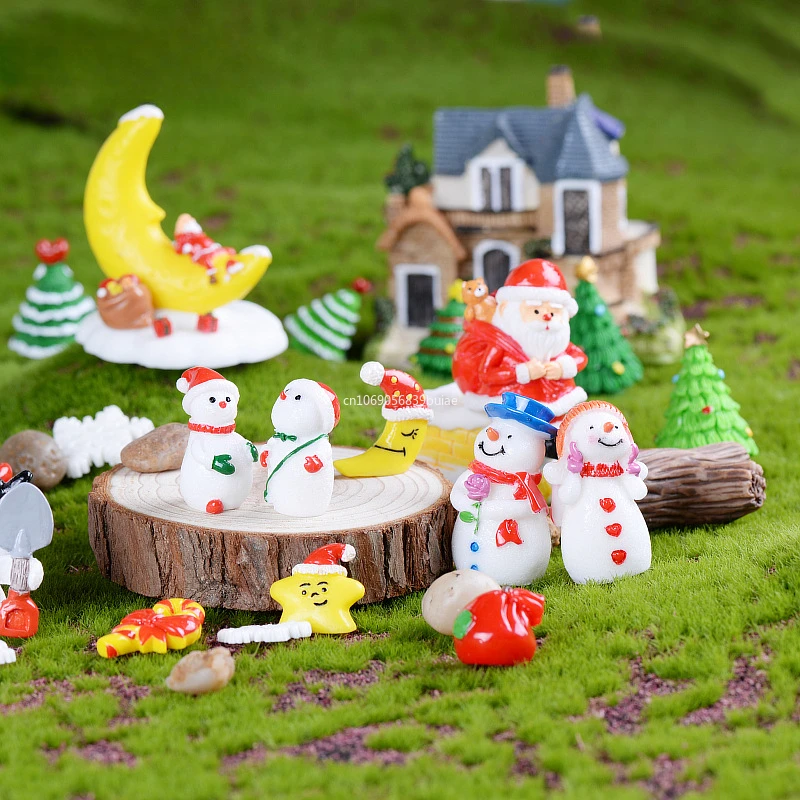 1 stücke Fee Garten Cartoon Ornamente Harz Handwerk Geschenk Weihnachten Santa Schneeflocke Schneemann Miniatur Figur Zubehör Wohnkultur