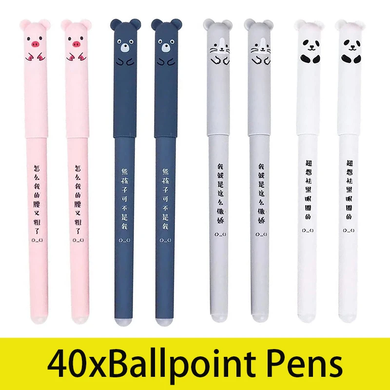 

40Pcs Erasable Gel Pens 0.5mm Erasable Gel Ink Pens Cute Cartoon Animal Rollerball Pens for Drawing Writing School Office Gift
