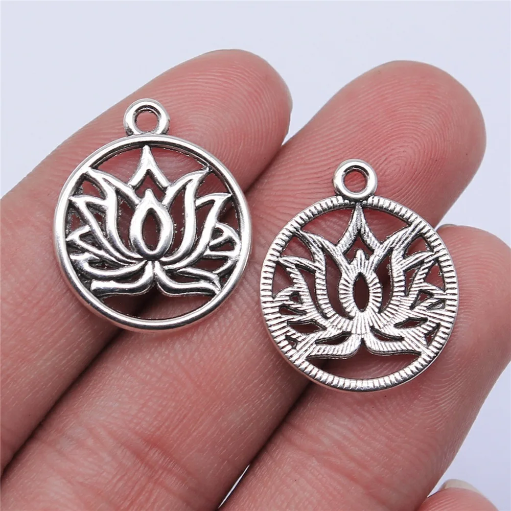 20pcs Lotus Flower Head Meditation Yoga Pendants For Jewelry Making DIY Handmade Craft 