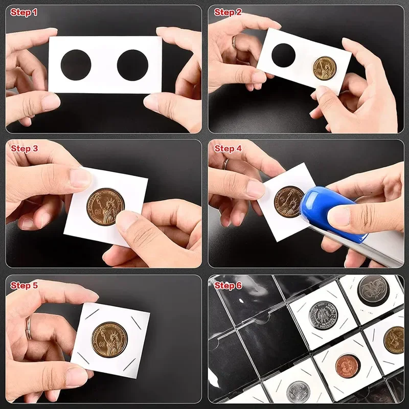 Coin Pocket Pages Coin Holder Collectors 200 Pockets 4 Size Collection 20.5/27.5/31.5/40mm 10 Sheets