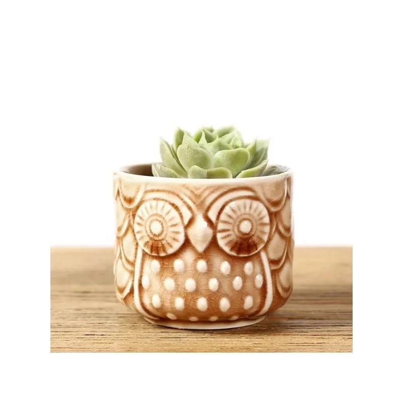 4 Mini Blumentöpfe Mit Eulen-Muster – Keramik, Ca. 5x6 Cm, Mit Ablaufloch, Für Sukkulenten & Kakteen