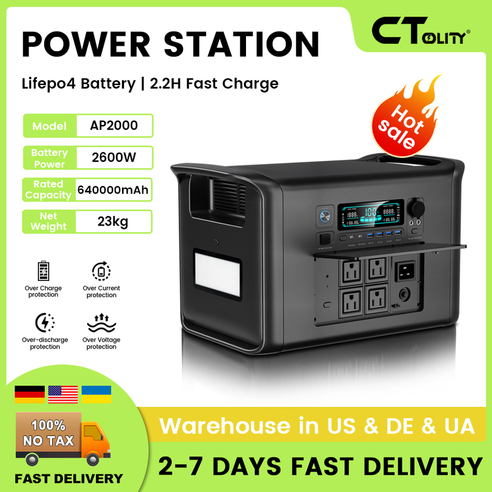 CTOLITY UA Warehouse 1024Wh 2048WH Camping Portable Power Station 2400W 1000W Solar Generator Lifepo4 Batteries Emergency Power