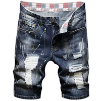 Vintage Summer Mens Graffiti Ripped Denim Shorts Ripped Fashion Destroyed Short Jeans Brand Male Clothes Hole Short Pants