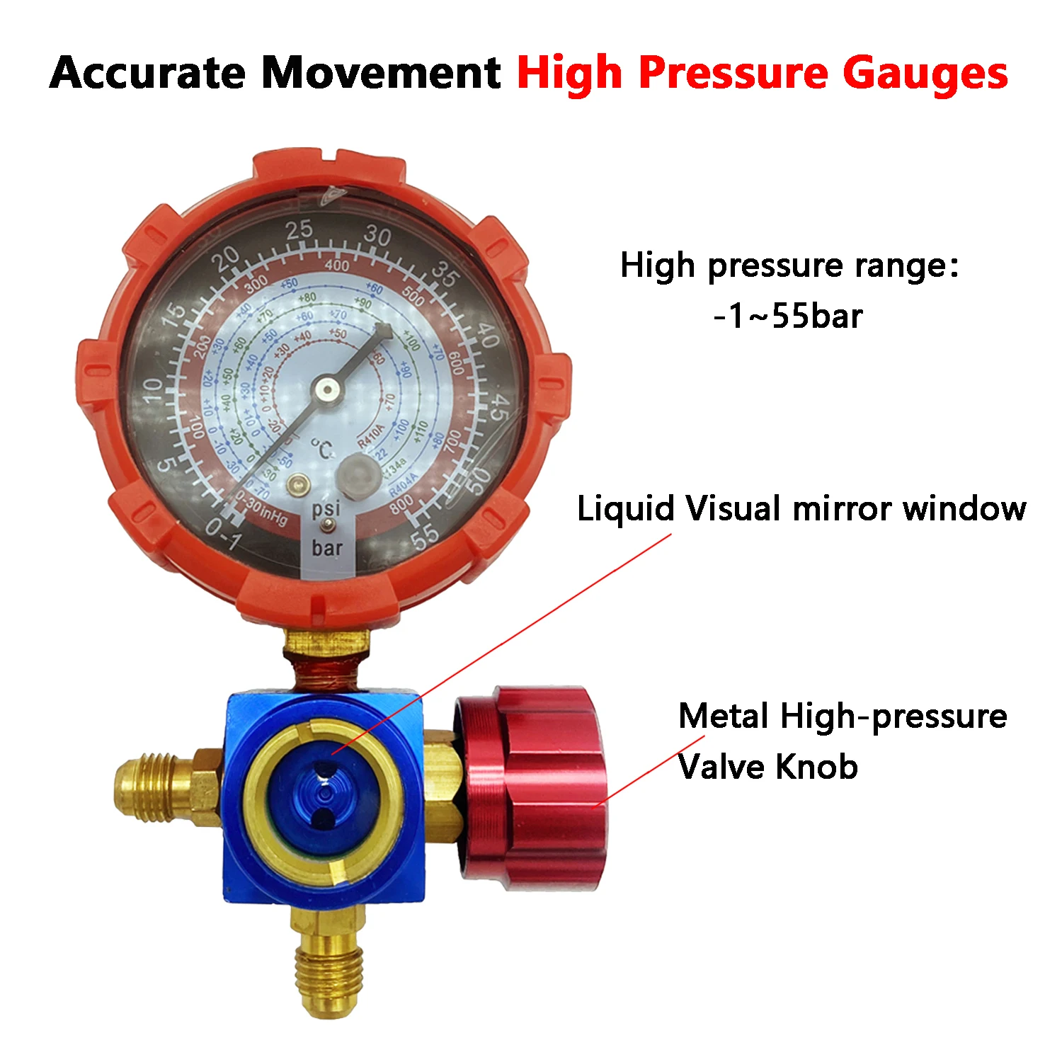 Air Condition Manifold Gauge with Sight Glass for R22/R410A/R134A/R404A High and Low Pressure A/C Refrigeration Tool 3
