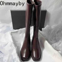 Vintage Thick Heel Women Knee High Boots Fashion Side Zippers Shoes Autumn Winter Ladies Concise Long Botas De Mujer 2