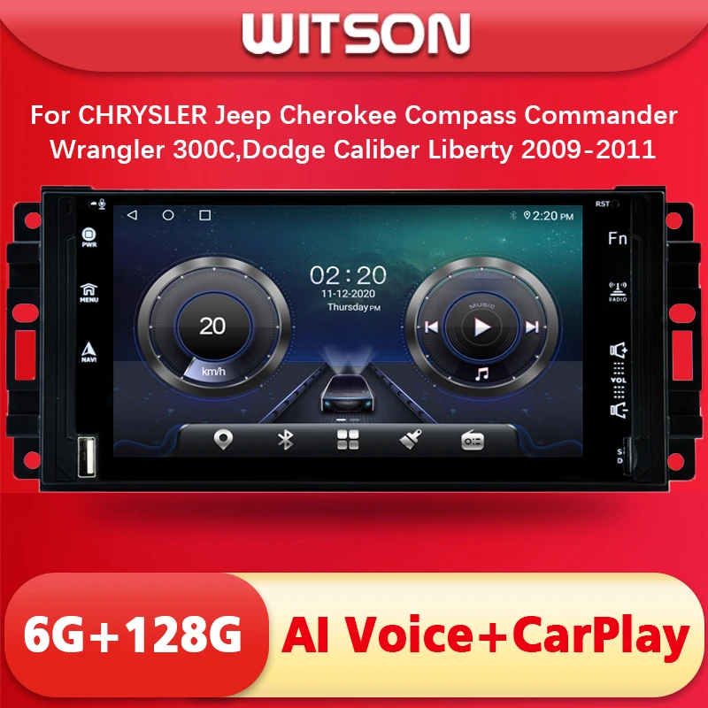 Autoradio Lettore Video Dsp Bt Carplay Per Chrysler Jeep Cherokee Compass Commander Wrangler 300C,Dodge Calibre Liberty 2009-2011