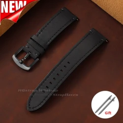 Premium Leather Watch Strap - Universal Quick Release Cowhide Bracelet - 20mm (Black)