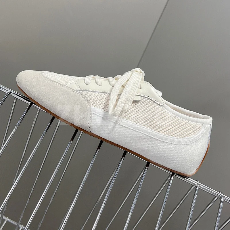 

Female Leisure Shoes Spring Autumn New Round Toe Splicing Mesh Upper Women Lace Up Flat Shoes Comfortable Breathable Loafers