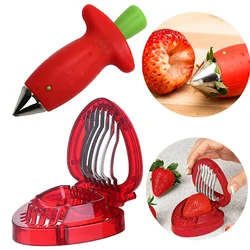 Strawberry Slicer Cutter Stainless Steel Strawberry Corer Strawberry Fruit Leaf Stem Remover Salad Cake Tools Kitchen Gadget