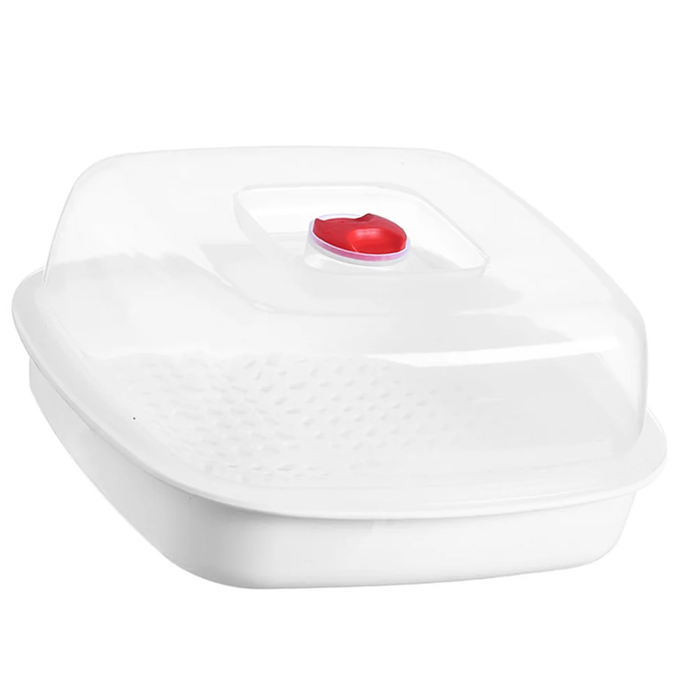 Microwave Steamer Single Layer Square High Temp Food Steamer Heat Insulation Ventilation Holes Cover Design Steamed