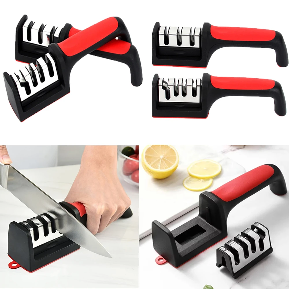 3/4-Segment Knife Sharpener Knife Sharpeners for Kitchen Knives Stainless Steel Three-Purpose Sharpening Stone for Kitchen Tools