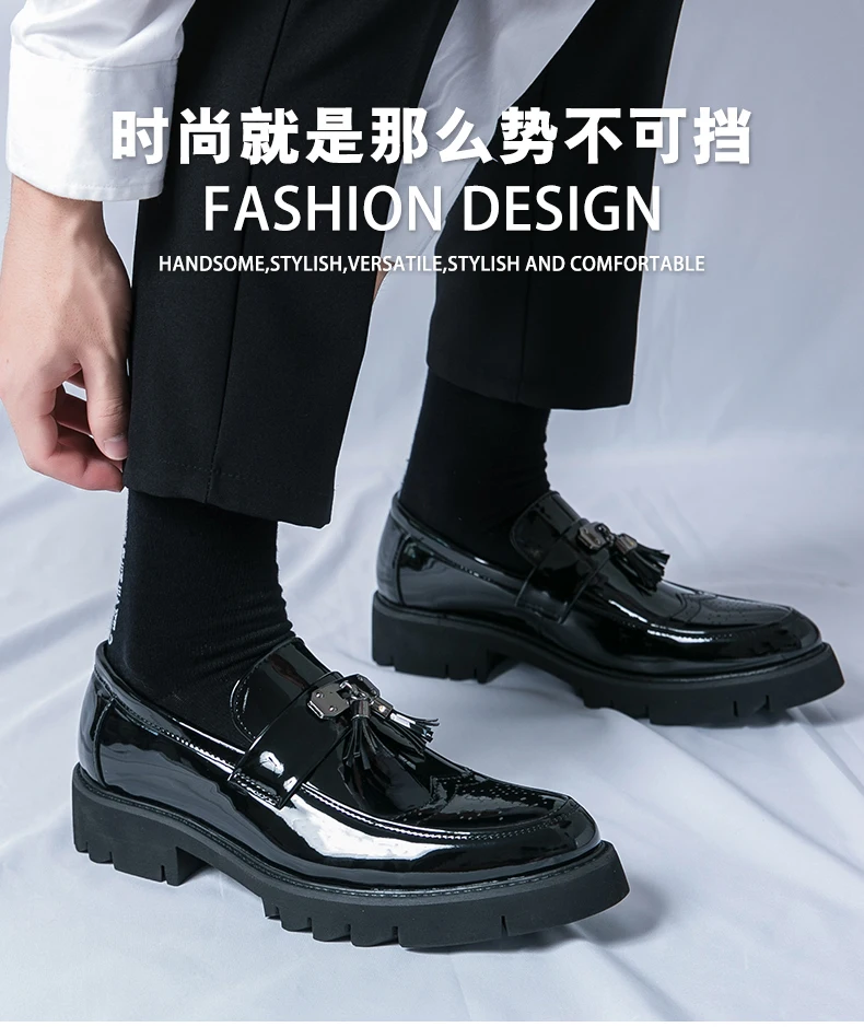 Men Shoes Autumn Modern Casual Black Patent Leather Fringe Elegant Office  Business Loafers Designer Fashion Plaid Print Handmade - AliExpress