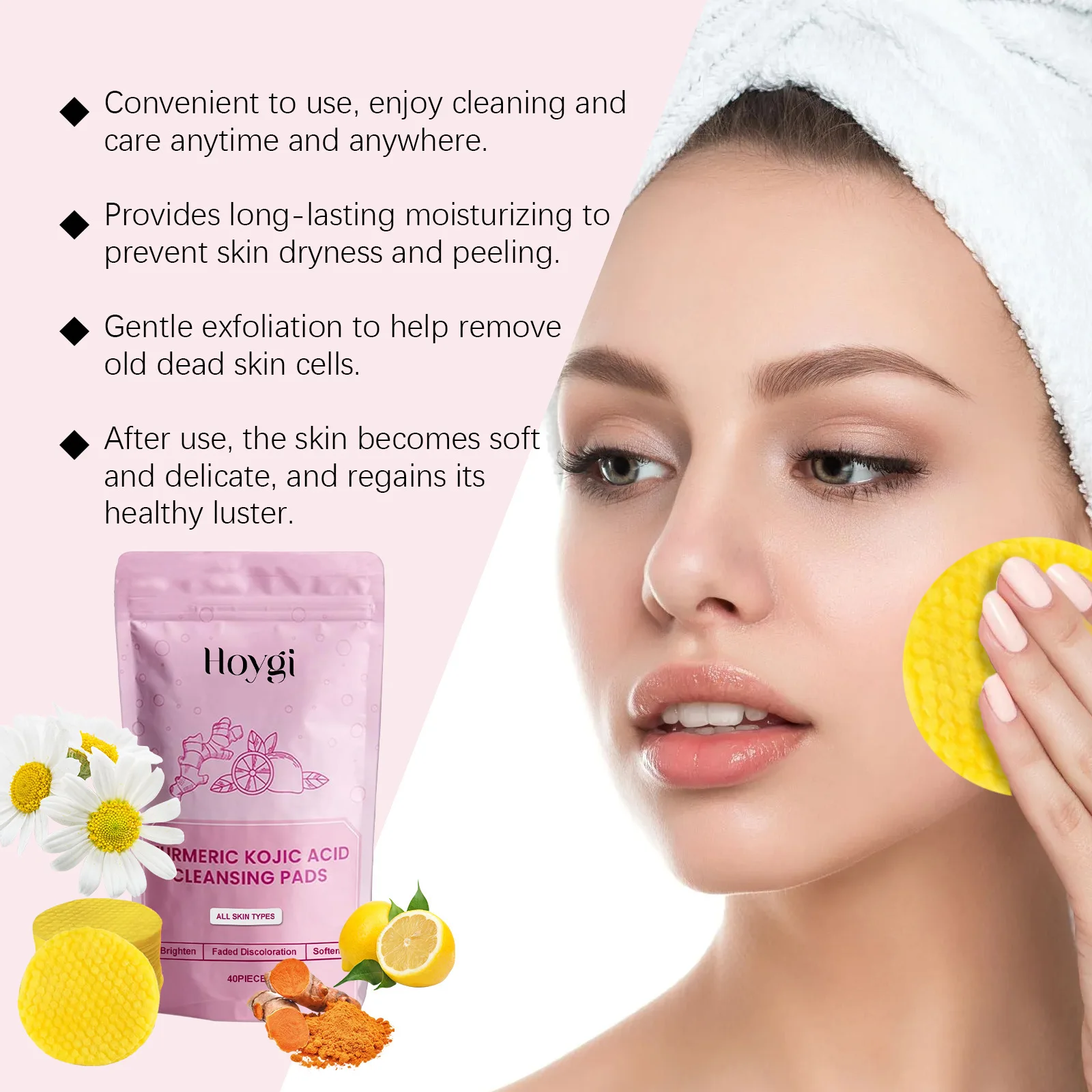 Turmeric Kojic Acid Cleansing Pads Daily Pores Cleaning Makeup Dead Skin Removal Oil Control Nourish Exfoliating Facial Sponge 4