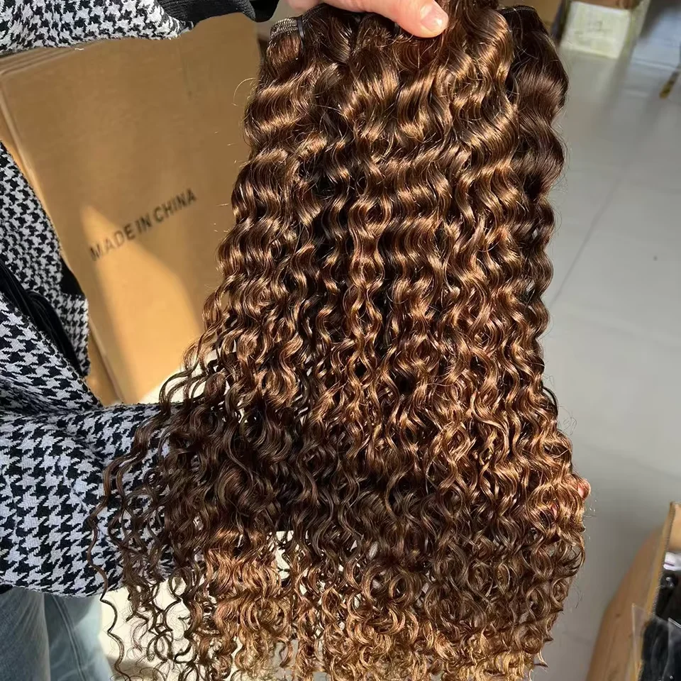 #4 Brown Water Wave Bundles 100% Human Hair Peruvian Remy Hair Weaving Chocolate Brown Curly Hair Bundle Deals For Extensions 3