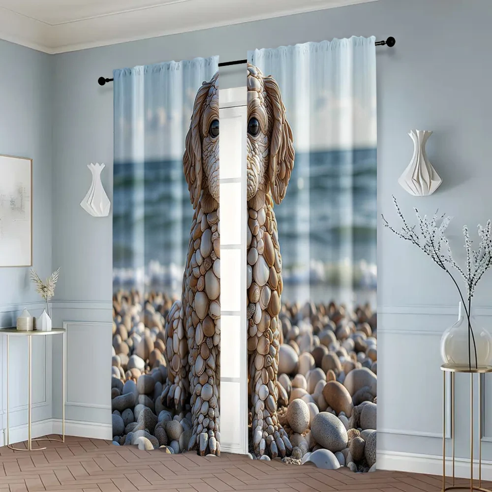 2pcs, Print Curtains cute dog Polyester (without rod) Versatile All Perfect for Home Decor and Privacy 6
