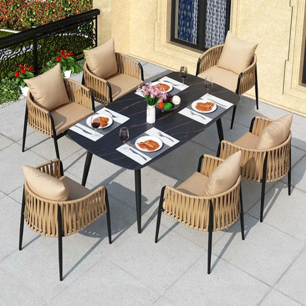 

2024 Europe Style New Design Aluminium Garden Outdoor Rattan Side Table Chair Furniture Dining Patio Set