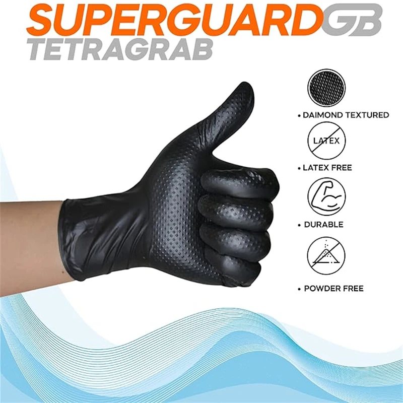 Industrial Black Nitrile Gloves 8mil Heavy Duty Disposable Gloves with Diamond Textured Latex Free Mechanic Tattoo Auto Gloves 3