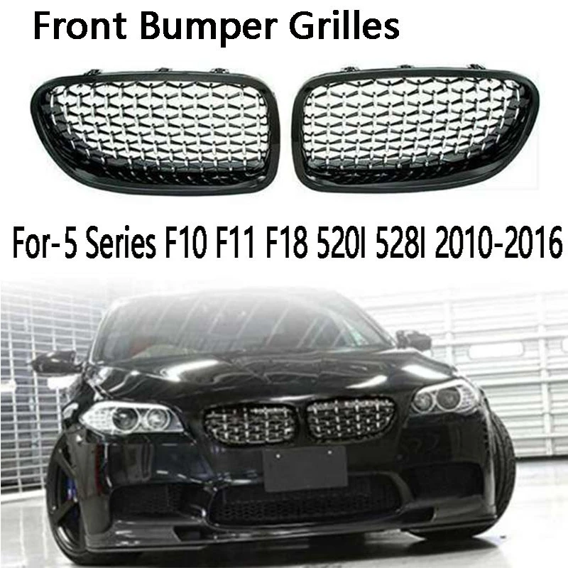 

2PCS Car Front Bumper Grilles Middle Mesh Grille Diamond Kidney Grilles For-BMW 5 Series F10 F11 F18 520I 528I 2010-2016