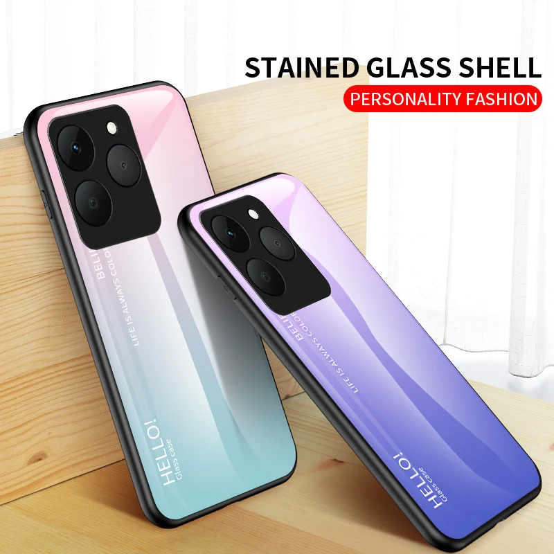 Gradient Tempered Glass Hard Back Protective Case - Shockproof Bumper