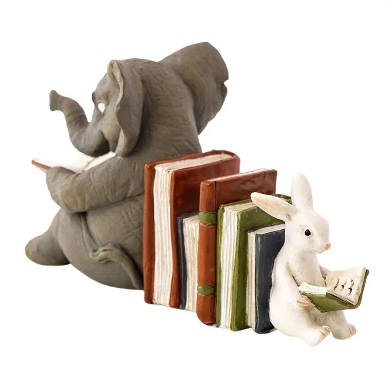 Elephant and Rabbit Reading Learning Statue Bookend Statue Decoration Resin Animal Statue Decoration Home Decor