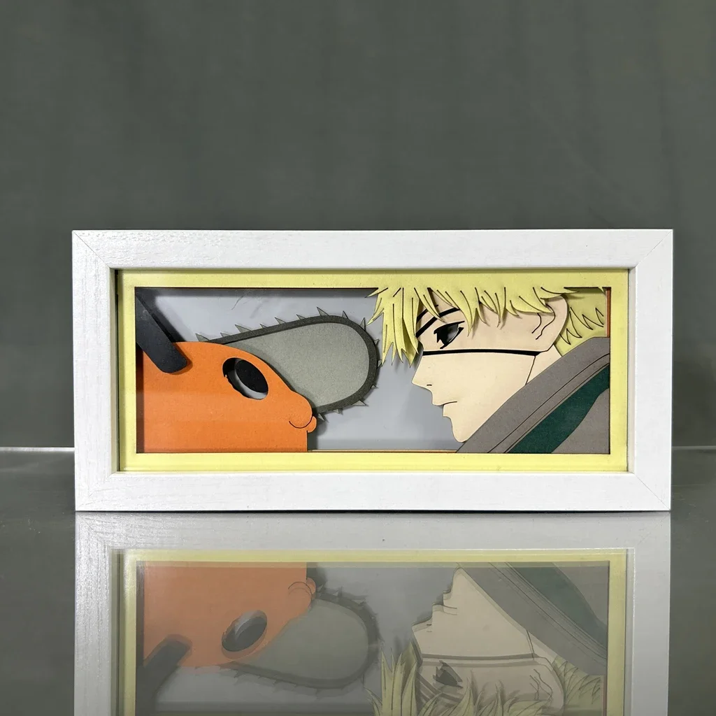 Paper Cut Shadow Box Chainsaw Man Denji X Pochita Led Light Box for Room Decor Lightbox Kid Birthday Gift Anime Table Lamp Power 3