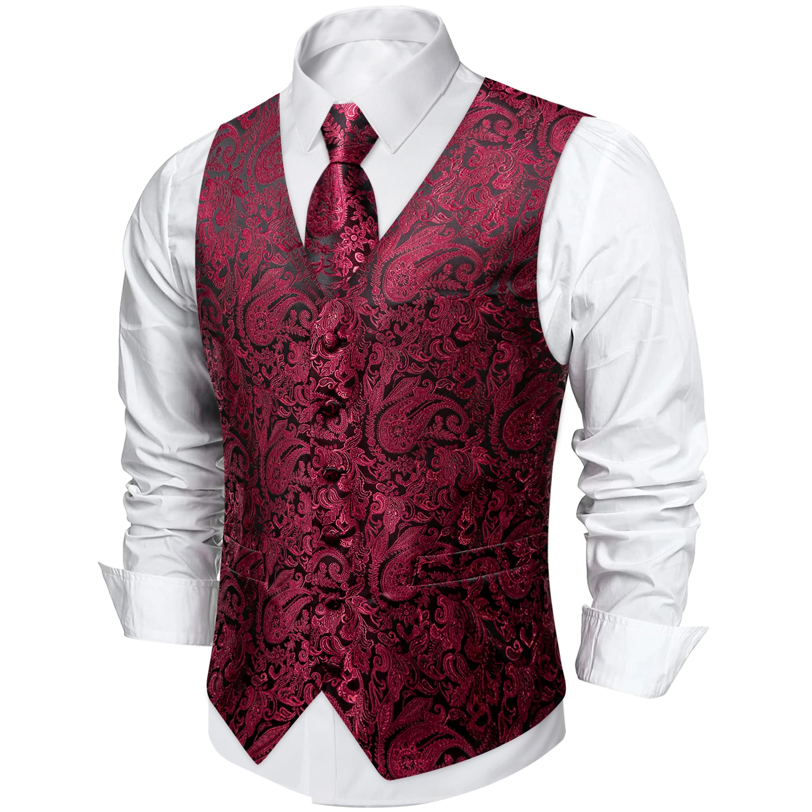 Gilet Costume Homme Cachemire Jacquard – Col V, Poche Carrée, Style Mariage Années 1920, Élégant Et Chaleureux