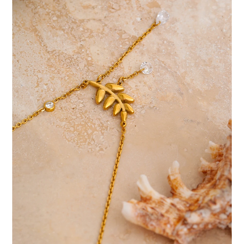 Yhpup Stainless Steel Leaf Chain Pendant Necklace