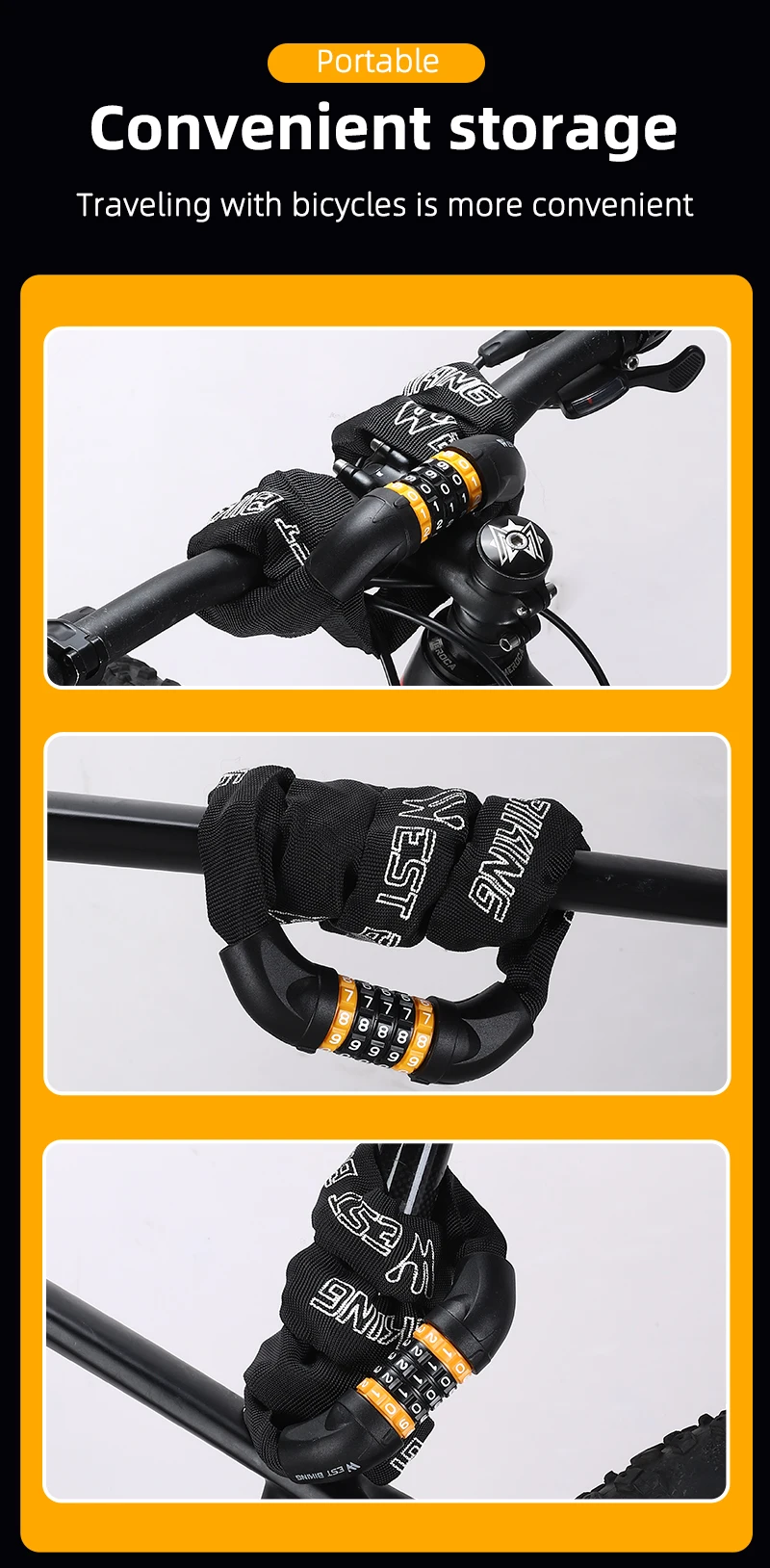 WEST BIKING - serrure de sécurité antivol pour chaîne de vélo, ABS