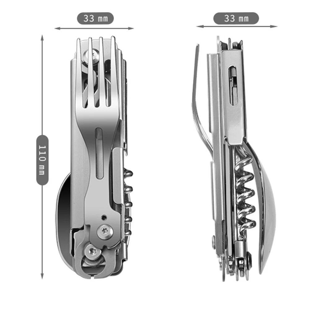6 in 1 Multifunctional Camping Cutlery Foldable Portable Can Bottle Opener EDC Tool Smooth for Picnic Hiking for Travelling BBQ