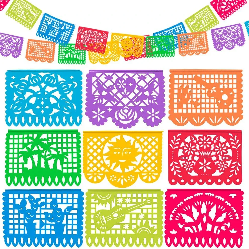 Party Decorations Mexican Party Banner Fiesta Banner Felt Papel Picado Cinco de Mayo Dia De Los Muertos Decor Day of the Dead Decor 3M