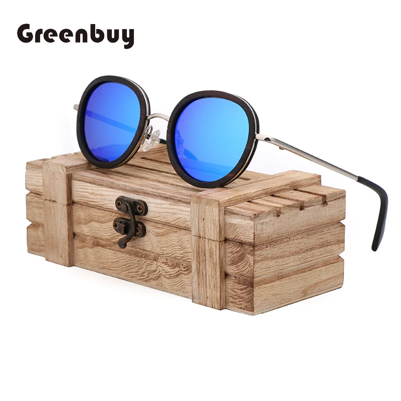 

Ebony wooden Sandwich Layer Sunglasses Fashion Silver Frame Polarized UV400 Vintage Men Glasses with Wooden Case Designer Retro