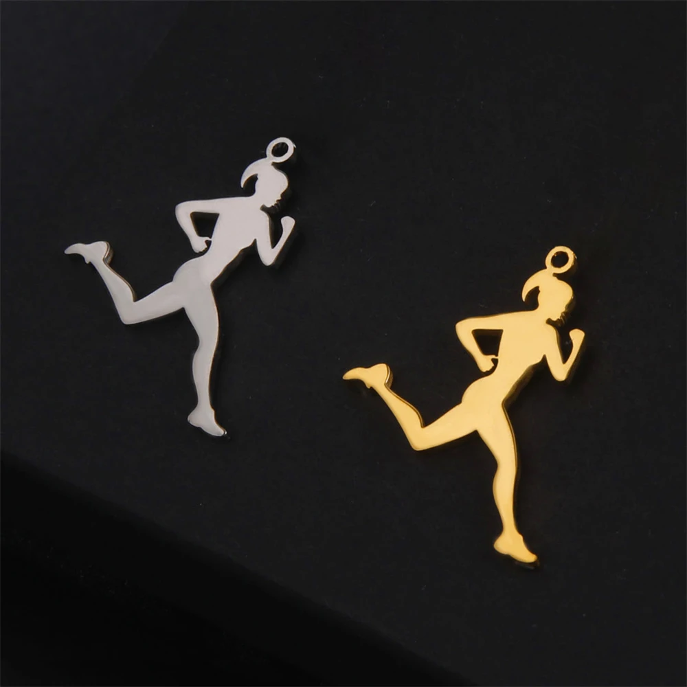 5 teile/los Sport Laufen Mädchen Geformt Schmuck Charms Zubehör Großhandel Edelstahl Diy Machen Frauen Halsketten Charme Anhänger