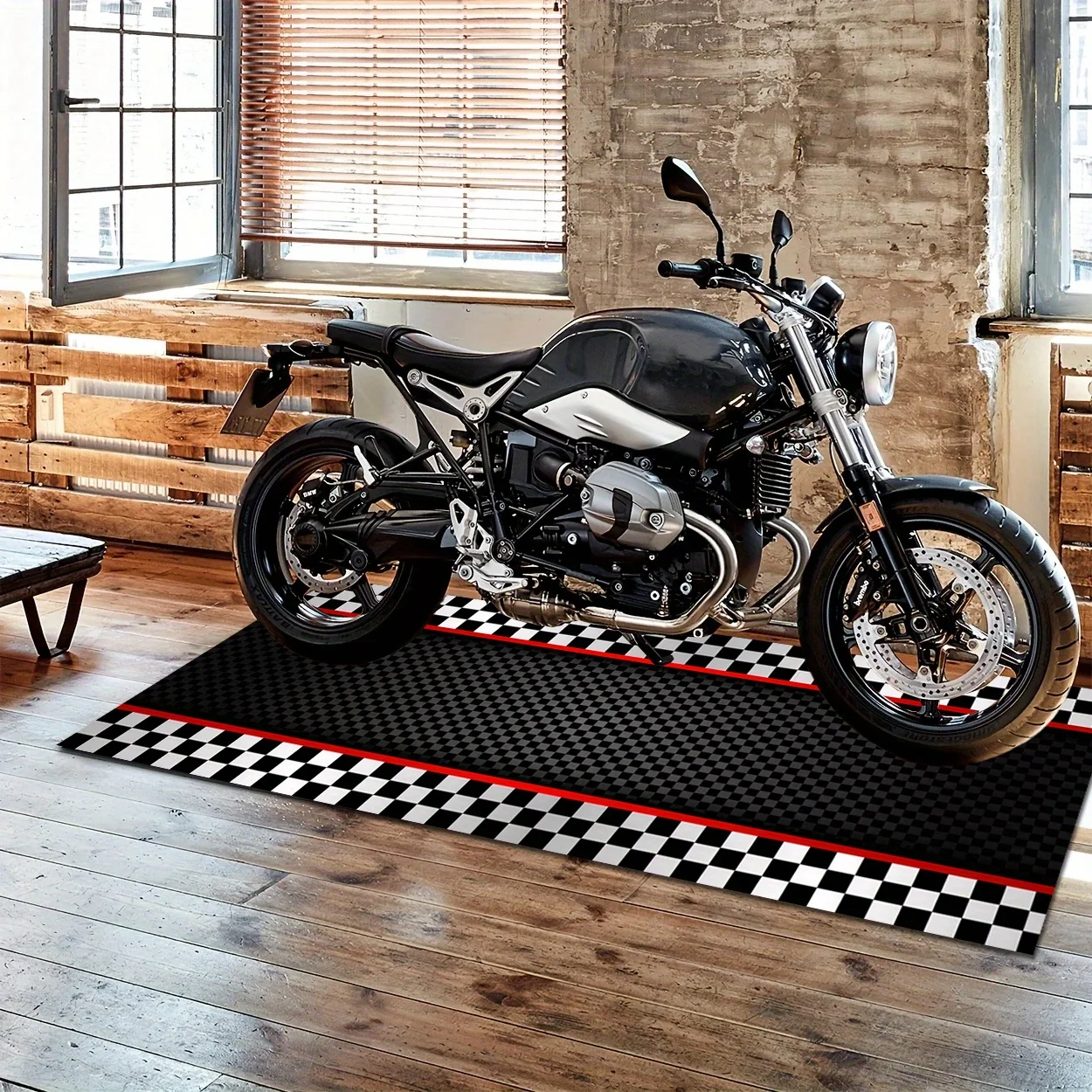 VIKAMA Racing Karierter Teppich, strapazierfähig und maschinenwaschbar, Motorrad-Präsentationsmatte, Teppich für Küche, Flur und Korridor zur Heimdekoration – Detail 3