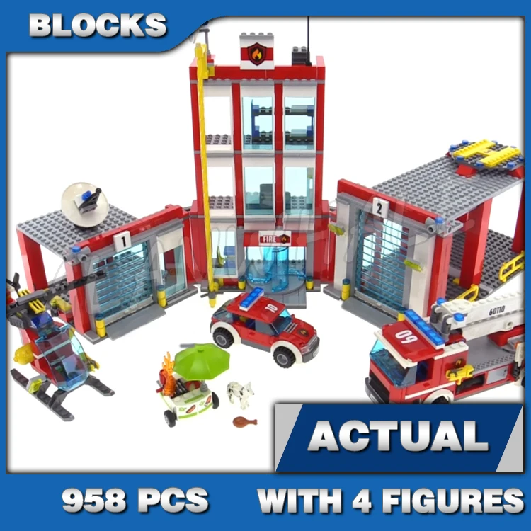

958pcs Urban Fire Station Helicopter Truck Garage Firehouse 10831 Building Blocks Set Bricks Compatible with Model